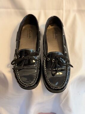 Clarks Women's Black Patent Leather Moccasin Loafers